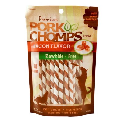 Pork Chomps Mini Bacon Flavored Twists Dog Treats 30 Pack