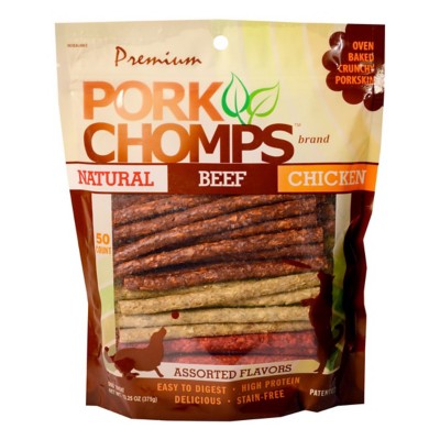 Pork Chomps Assorted Flavors Munchy Sticks Dog Treats 50 Pack