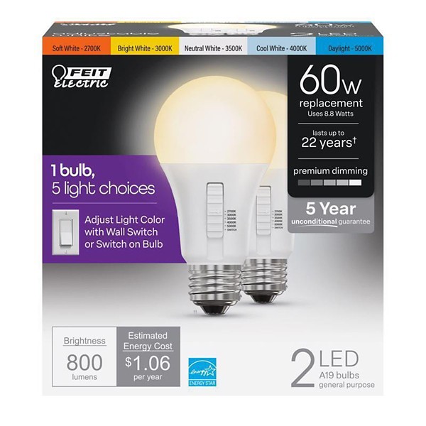 Feit Electric Feit A19 E26 LED Color Changing Bulb - 2 Pack