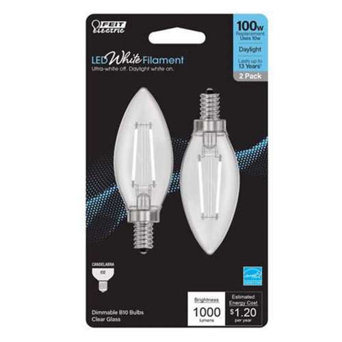 Feit White Filament B10 E12 LED Bulbs - 2 Pack