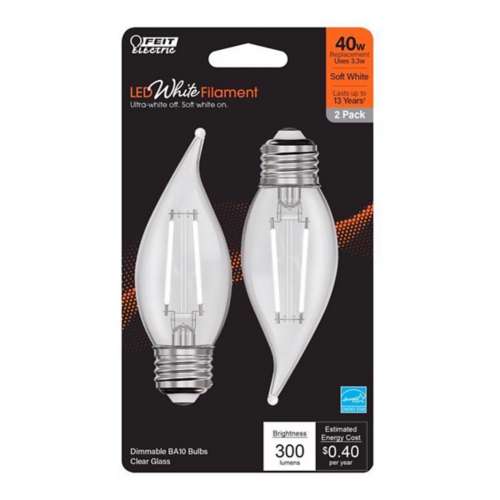 Feit Electric LED White Filament BA10 E26 40 Watt Light Bulb - 2 Pack