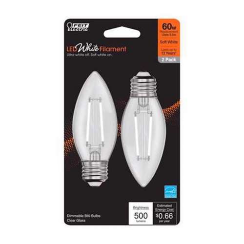 Feit White Filament B10 E26 LED Soft White Bulbs - 2 Pack