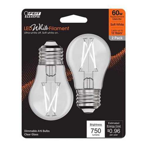 Feit White Filament A15 E26 Medium Filament LED Bulb White 60 Watt - 2 Pack