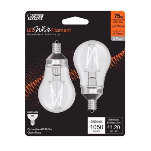 Feit Electric LED White Filament A15 E12 75 Watt Light Bulb - 2 Pack