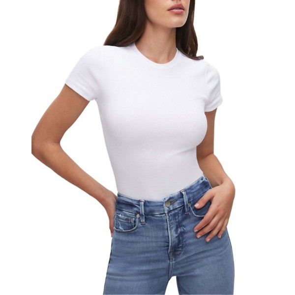 Women's GOOD AMERICAN Micro Rib Cotton Tee Bodysuit XLarge White