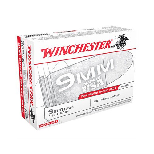 Winchester USA Target FMJ 9mm Handgun Ammunition 200 Round Box