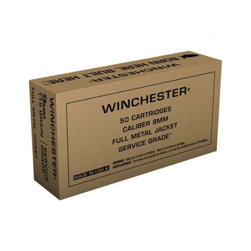 Winchester Service Grade 9mm FMJ Pistol Ammunition 50 Round Box