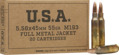 Winchester USA Service Grade M193 FMJ Rifle Ammunition 20 Round Box