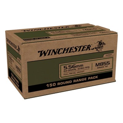 Winchester USA M855 Green Tip Steel Core Ammunition 5.56x45mm NATO Rifle Ammunition 150 Round Box