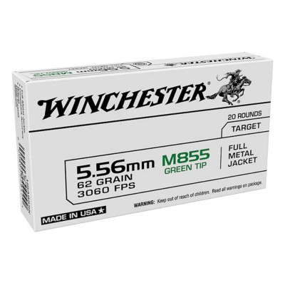 Winchester USA M855 Green Tip Steel Core Ammunition 20 Round Box