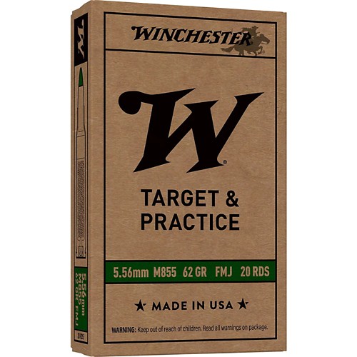 Winchester USA M855 Green Tip Steel Core Ammunition 5.56x45mm NATO Rifle Ammunition 20 Round Box