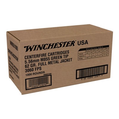 Winchester USA M855 Green Tip Steel Core Ammunition 1000 Round (Bulk)