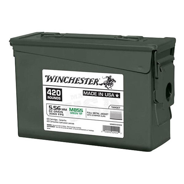 Winchester USA M855 Green Tip Ammunition 420 Rounds with 10 Round Clips in Ammo Can product image