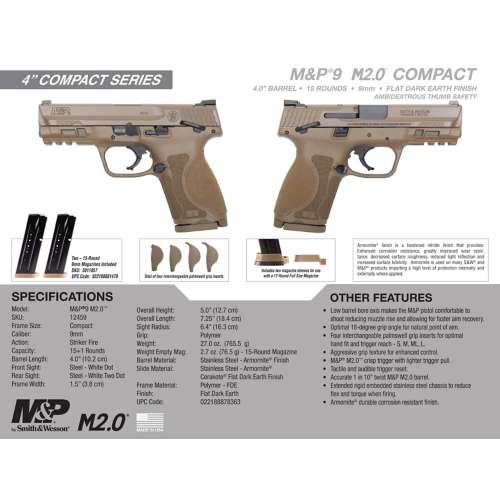 Smith Wesson M P M2 0 Fde Compact 9mm Pistol With Thumb Safety Scheels Com