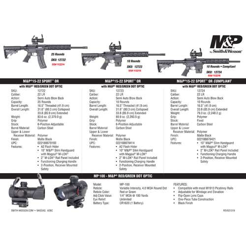 Smith Wesson M P 15 22 Sport 22 LR Rifle with Red Green Dot