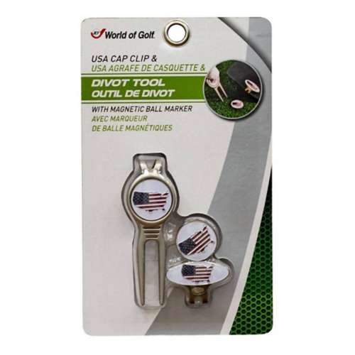 JEF World of Golf USA Flag Divot Tool & cap eyewear Clip Ball Marker Set