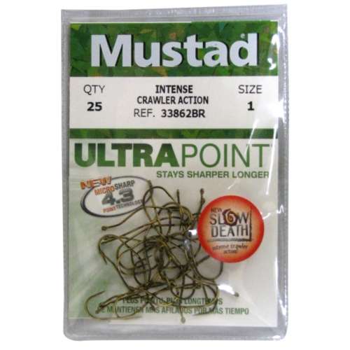 25 Mustad 33862R Red Slow Death Hooks Size 6 Ultra Point Intense Crawler Action 