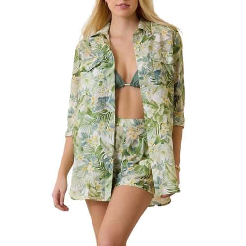 Women's tommy Giacca Bahama Paradise Fronds Pocket Boyfriend Shirt Swim Cover Up