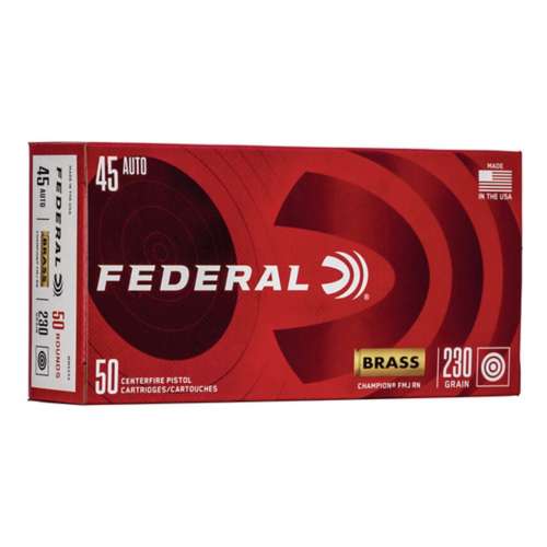 Federal Champion Brass FMJ Pistol Ammunition 50 Round Box