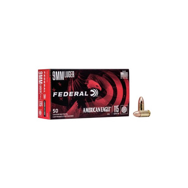 Federal American Eagle FMJ Pistol Ammunition 50 Round Box product image