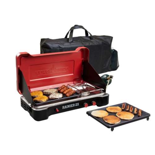 Camp Chef Mountain Series Rainier 2x Two-Burner Cooking System w/ Griddle &  Carry Bag