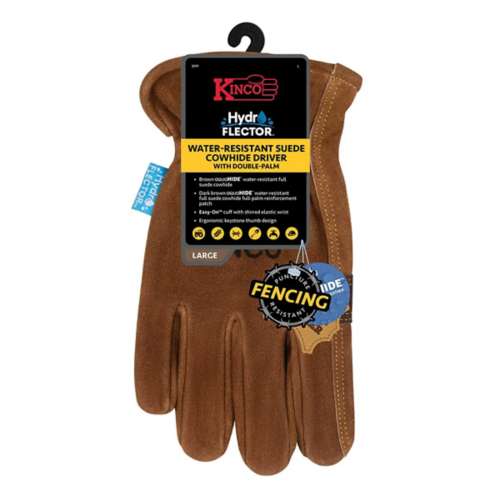 Men's Kinco Hydroflector Water-Resistand Suede Cowhide Driver with Double Palm Work Gloves