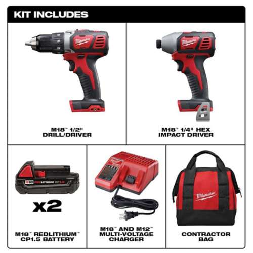 Milwaukee M18 18V Cordless Brushed 2 Tool Drill/Driver and Impact Driver Kit