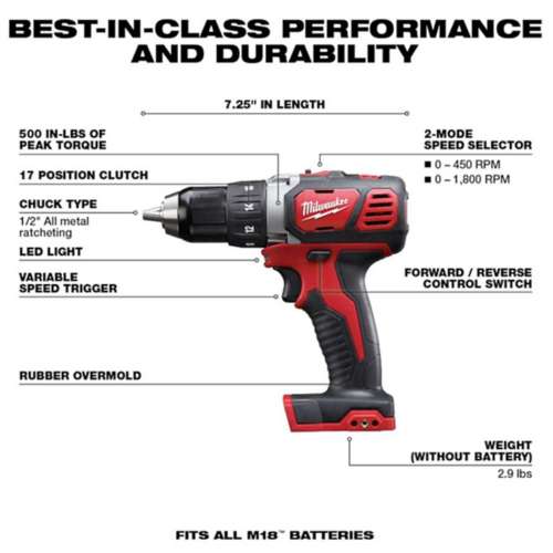 Milwaukee M18 18V Cordless Brushed 2 Tool Drill/Driver and Impact Driver Kit