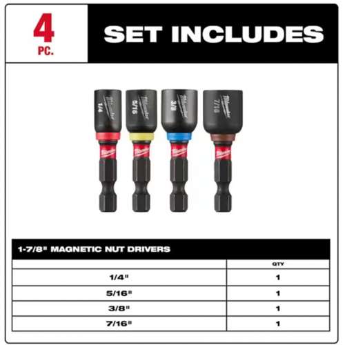 Milwaukee SHOCKWAVE Impact Duty 1-7/8 in Magnetic Nut Driver - 4 Pack