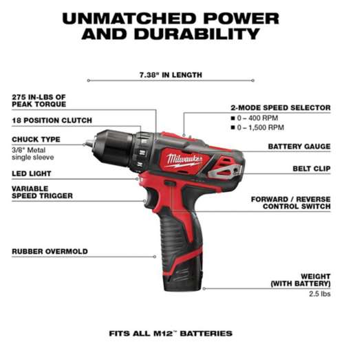 Milwaukee M12 12V Cordless Brushed 2 Tool Drill and Impact Driver