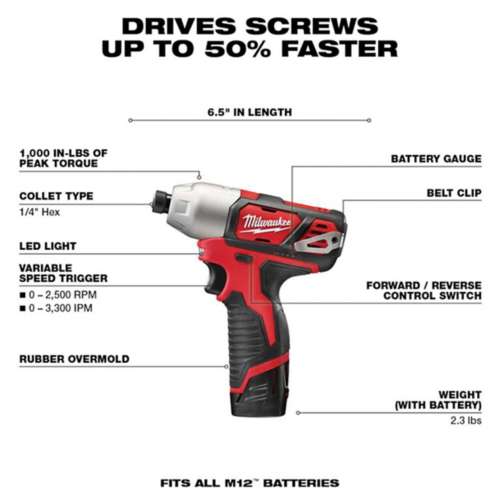 Milwaukee M12 12V Cordless Brushed 2 Tool Drill and Impact Driver Kit