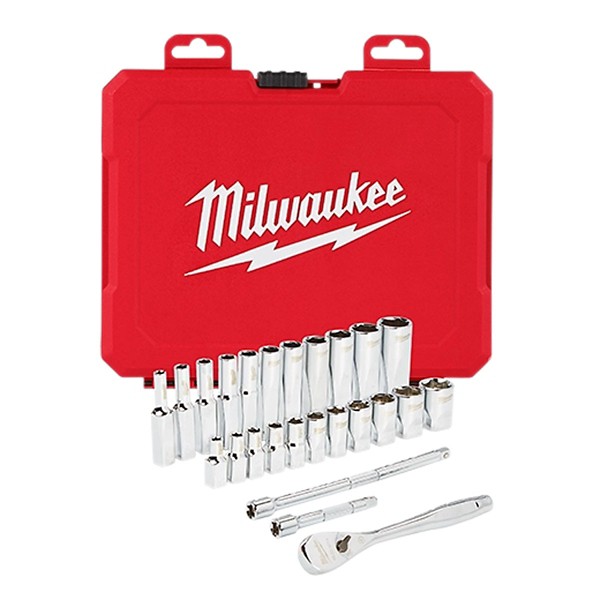 Milwaukee 1/4 Drive 26 Piece Ratchet & Socket Set - SAE