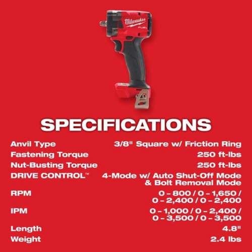 Milwaukee M18 FUEL 3/8 in Brushless Compact Impact Wrench - Tool Only