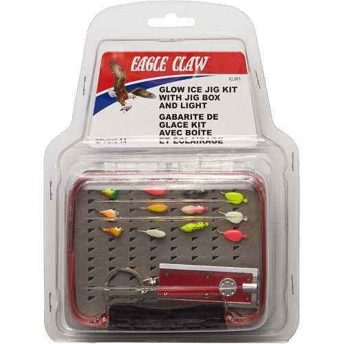 Eagle Claw Glow Ice Jig Kit with Jig Box and Glow Light