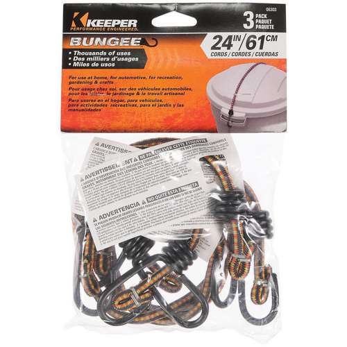 Keeper 24 in Multi-Color Bungee Cord with Coated Hooks - 3 Pack