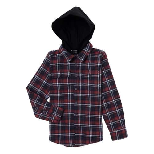 Boys' Silver Jeans Co. Plaid Hooded Flannel Long Sleeve Button Up Shirt