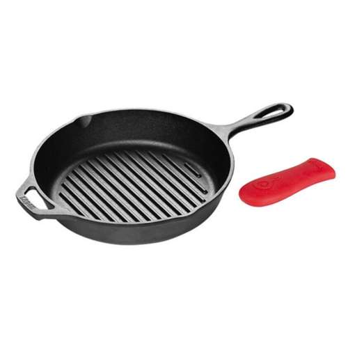 Lodge Cast Iron Skillet With Red Silicone Handle, 10.25