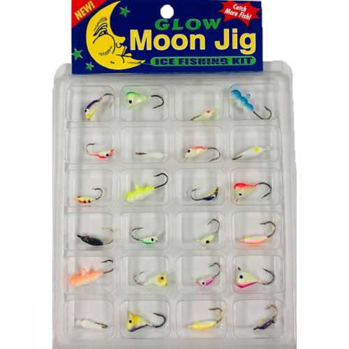 K&E Tackle Moon Glow 24 PC Assorted Ice Jig Kit