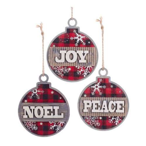 Kurt S. Adler Assorted Wooden Plaid Ball With Wording Ornaments