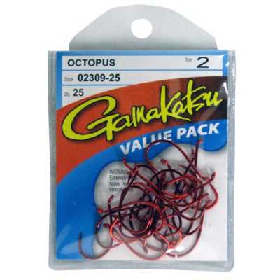 gamakatsu octopus hook size 2 red 25 per value pack 02309-25 versatile hooks