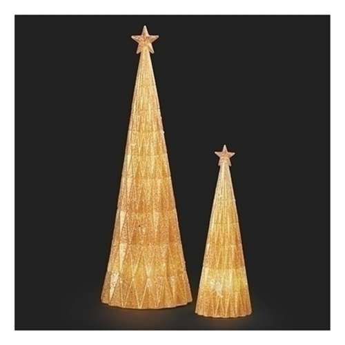 Set of 2 Clear Illuminated Christmas Ice Cube Tree Figurines 17