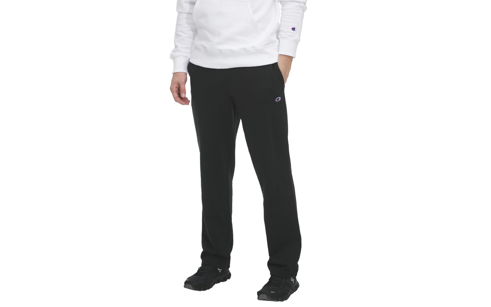 Black and white champion sweatpants hotsell