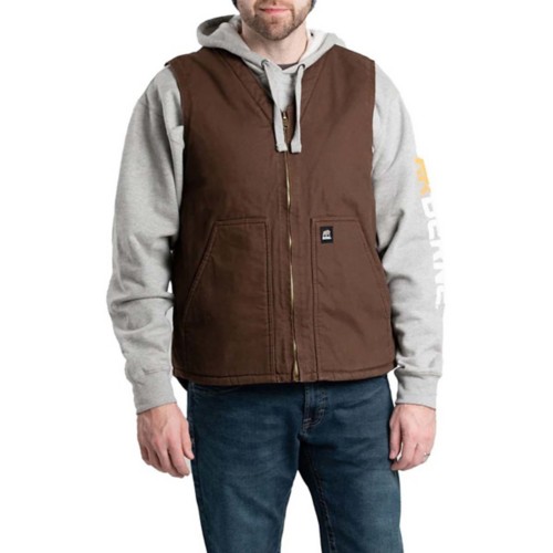 Men's Berne Apparel Heartland Sherpa-Lined Washed Duck V-Neck Vest - Primary Image