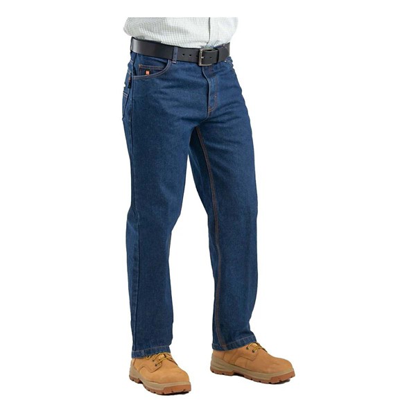 Men's Berne Apparel Flame Resistant 5-Pocket Relaxed Fit Straight Jeans Stone Wash Dark 36 30