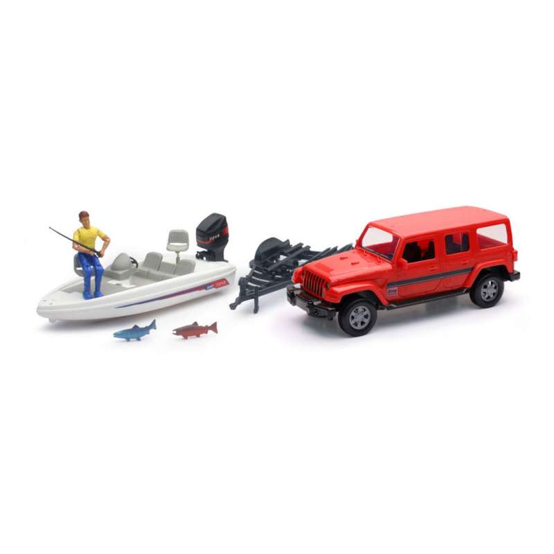 New Ray Jeep Wrangler with Fishing Boat Set