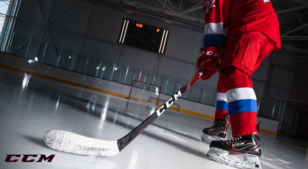 CCM hockey stick on the ice