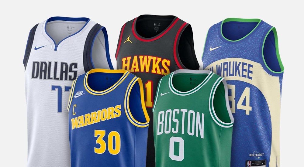 a collage of NBA jerseys