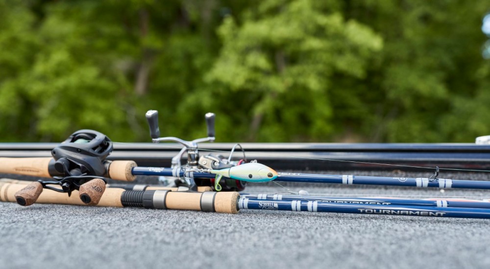 a bunch of fishing rods laying out on a fishing boat