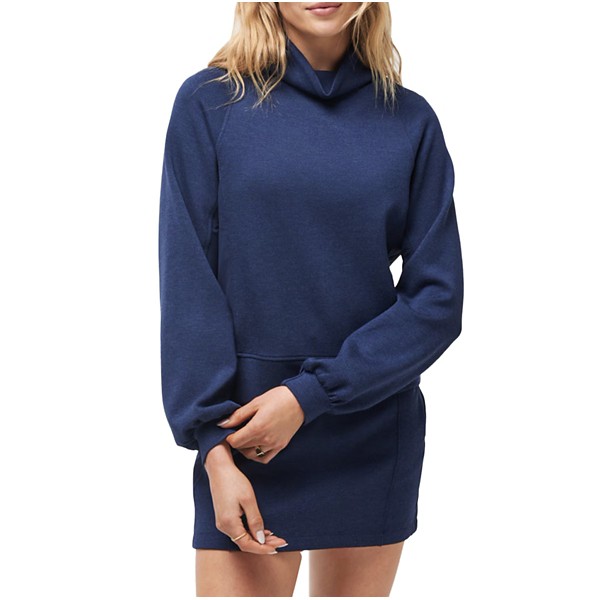 Women’s TravisMathew Delightful Funnel Neck Long Sleeve Shirt Large Heather Navy Blazer