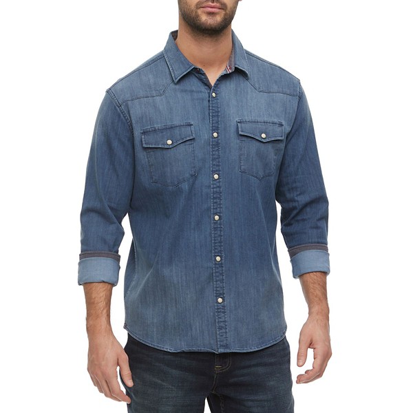 Men's Flag & Anthem Grover Vintage Washed Denim Stretch Western Shirt product image